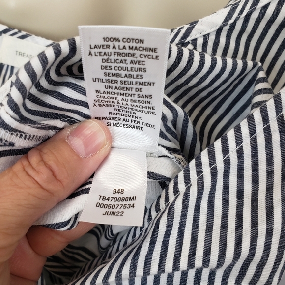 Treasure & Bond Wrap Camisole Top Cropped White Navy Mixed Stripe size medium - Picture 8 of 9